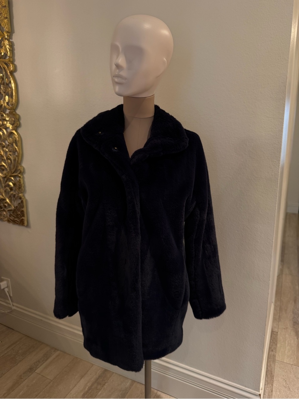 Madewell Plush Faux Fur Navy Coat - Women's Cozy Jacket